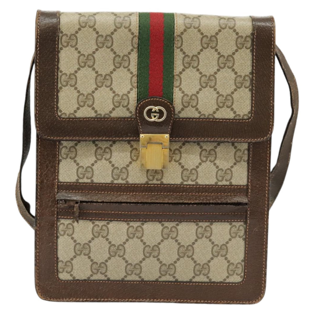 GUCCI GG Supreme Web Sherry Line Shoulder Bag PVC Beige Red Green Auth 102274