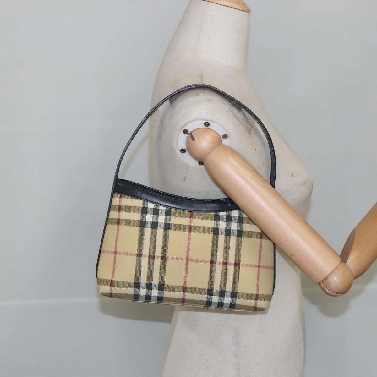 BURBERRY Nova Check Shoulder Bag PVC Beige Auth 102281