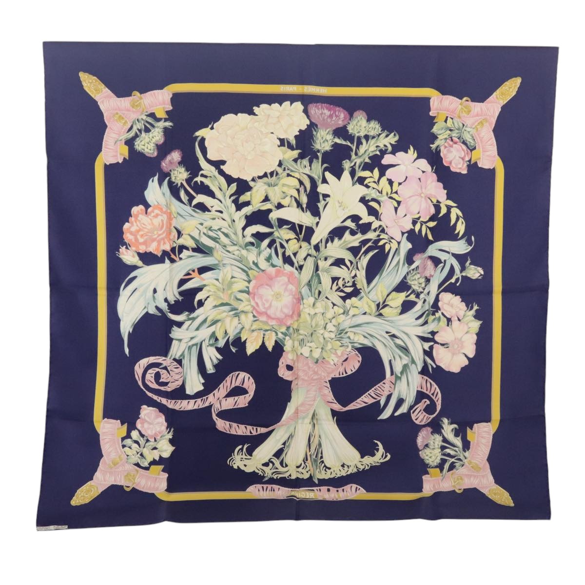 HERMES Carre 90 Scarf ""REGINA"" Silk Navy Auth 102323