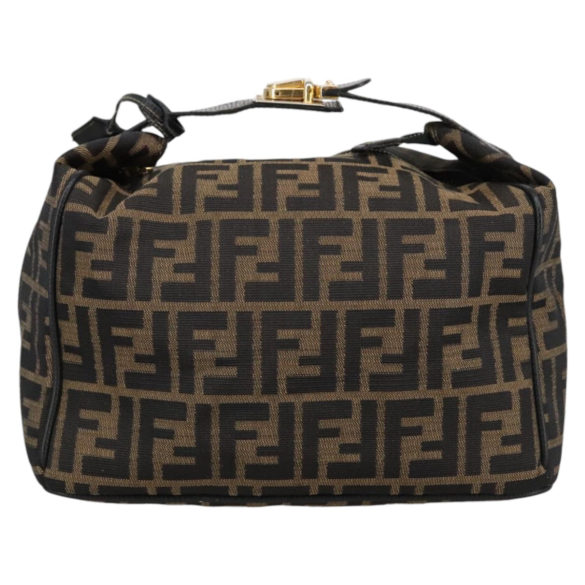 FENDI Zucca Canvas Vanity Pouch Brown Black gold Auth 102333