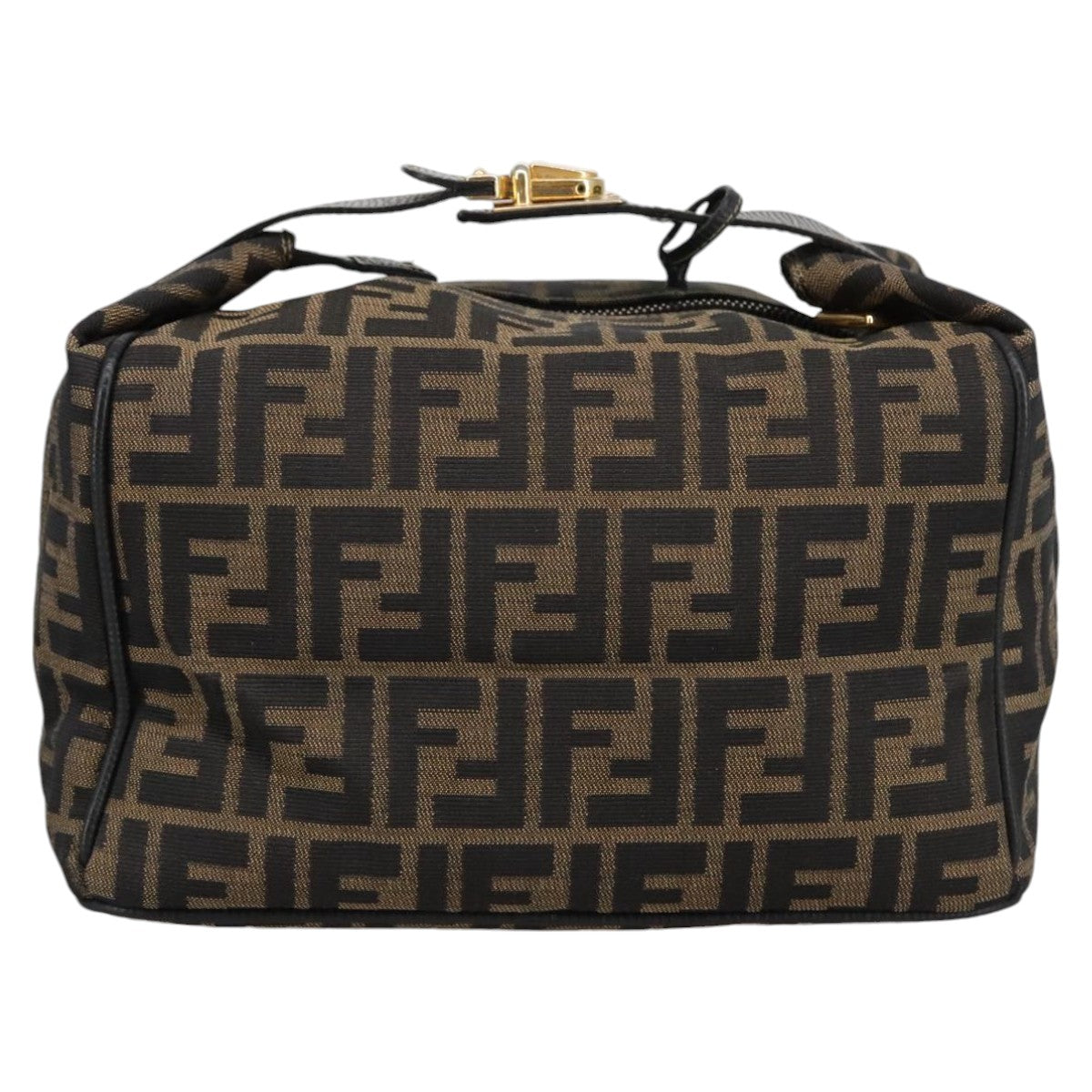 FENDI Zucca Canvas Vanity Pouch Brown Black gold Auth 102333