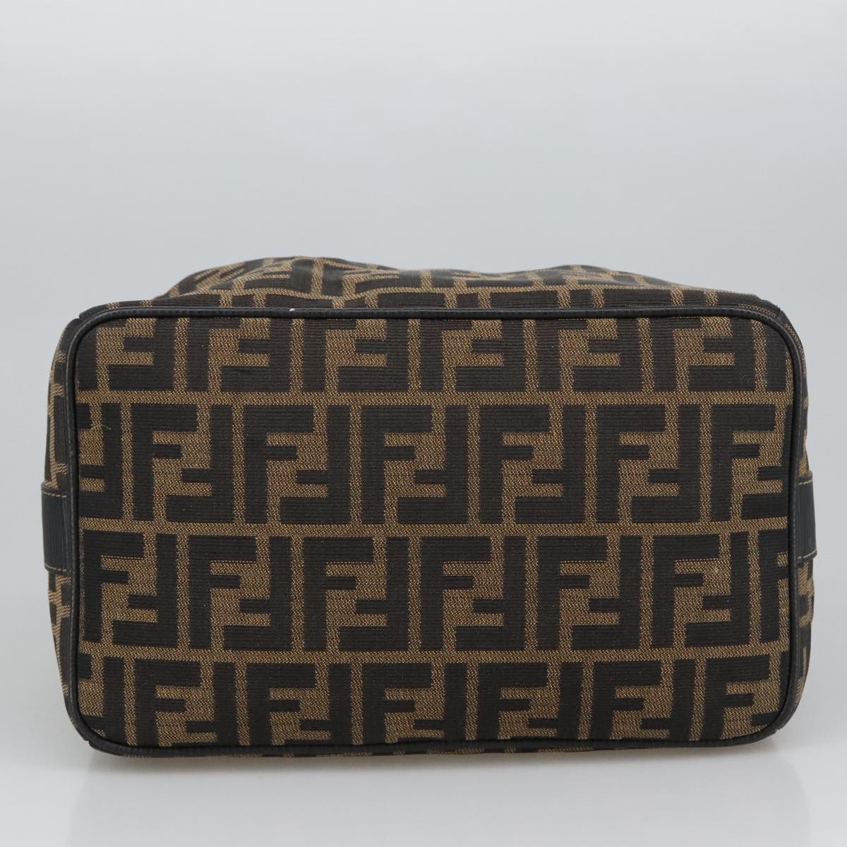 FENDI Zucca Canvas Vanity Pouch Brown Black gold Auth 102333