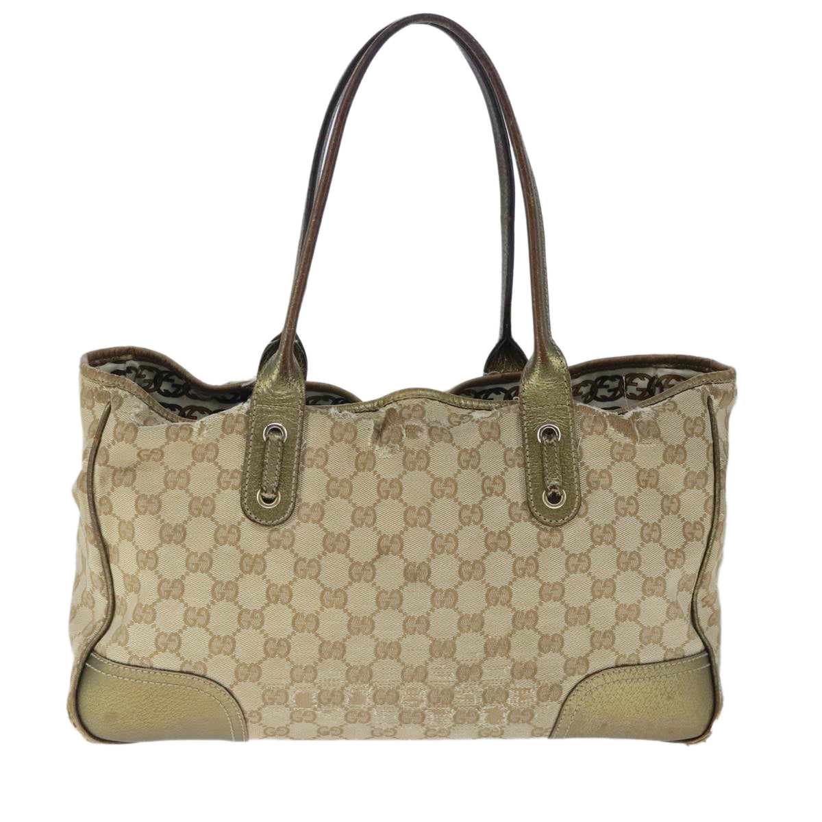 GUCCI GG Canvas Tote Bag Beige Gold Auth 102347