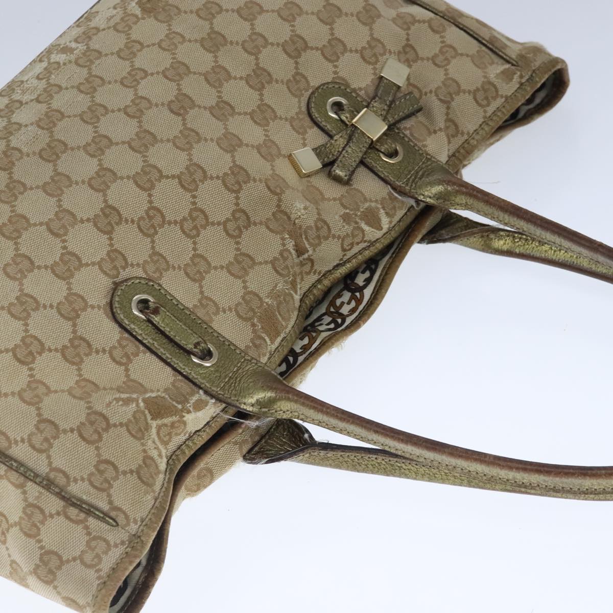 GUCCI GG Canvas Tote Bag Beige Gold Auth 102347