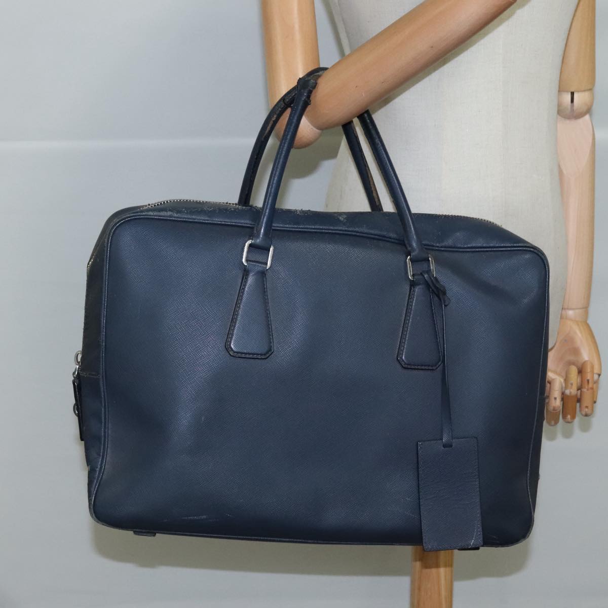 PRADA Business Bag Leather Navy Auth 102353