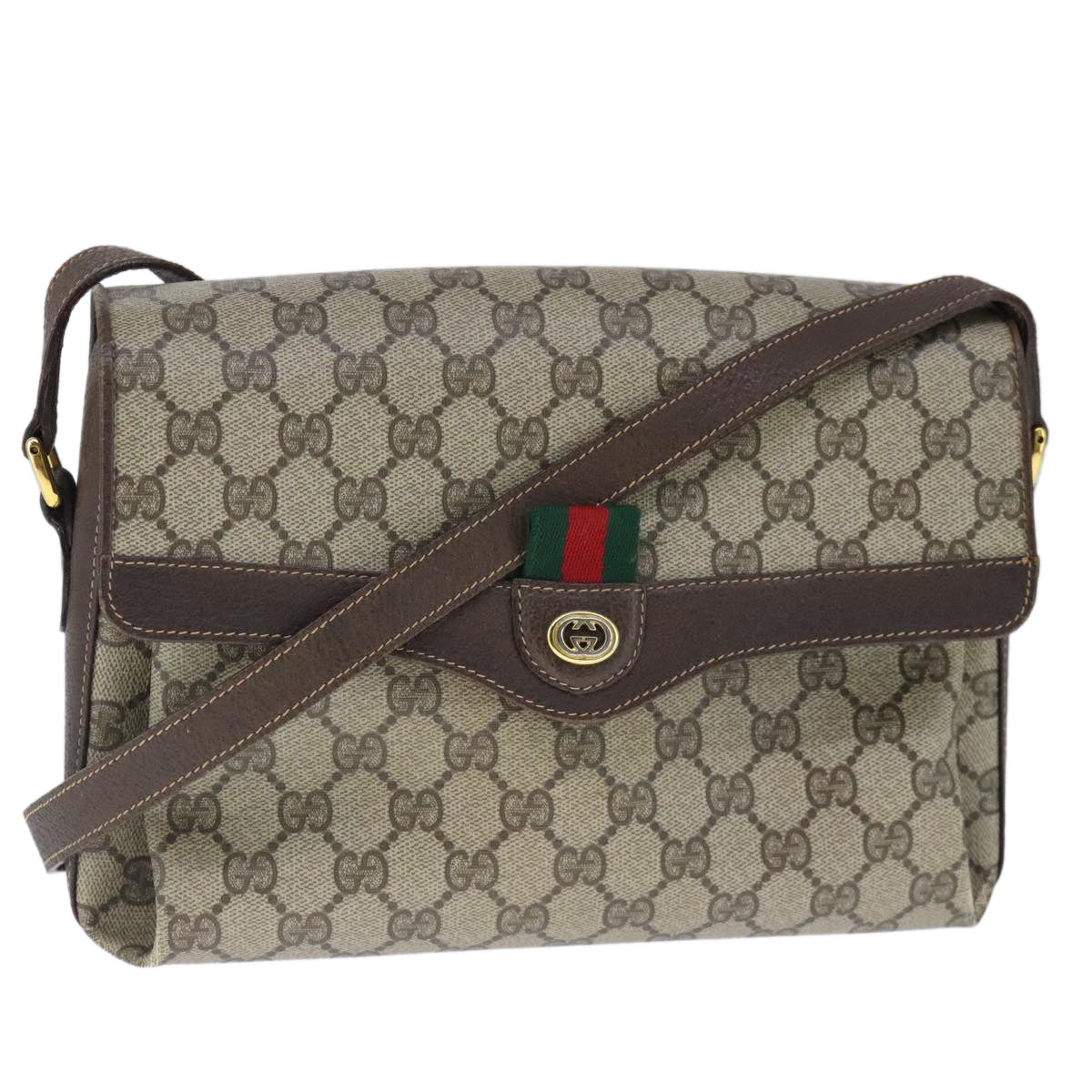 GUCCI GG Supreme Web Sherry Line Shoulder Bag PVC Beige 904 02 084 Auth 102363