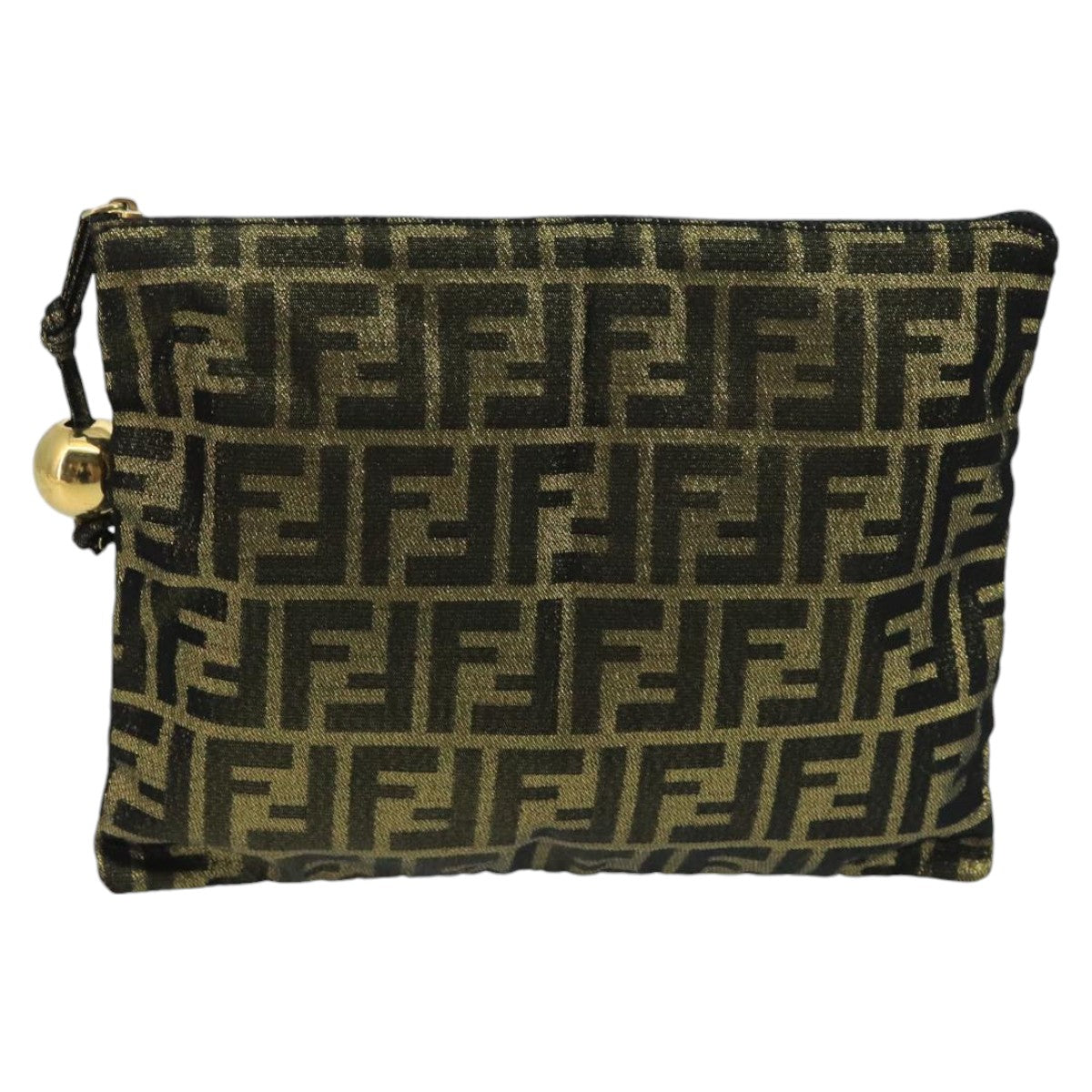 FENDI Zucca Canvas Pouch Gold Auth 102385