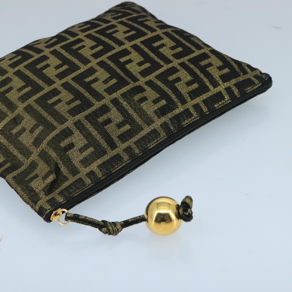 FENDI Zucca Canvas Pouch Gold Auth 102385