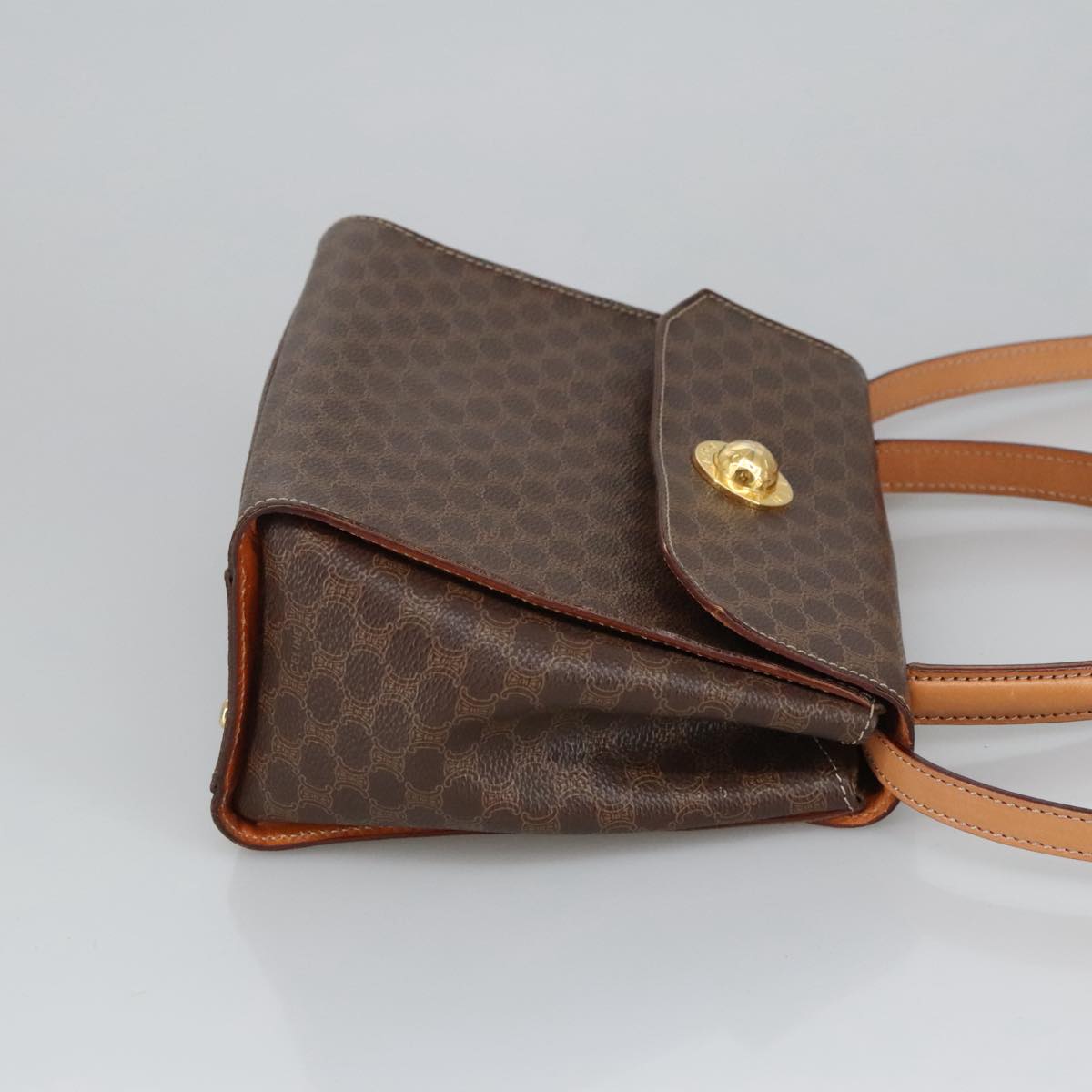 CELINE Macadam Canvas Hand Bag PVC Leather 2way Brown Gold Auth 102389