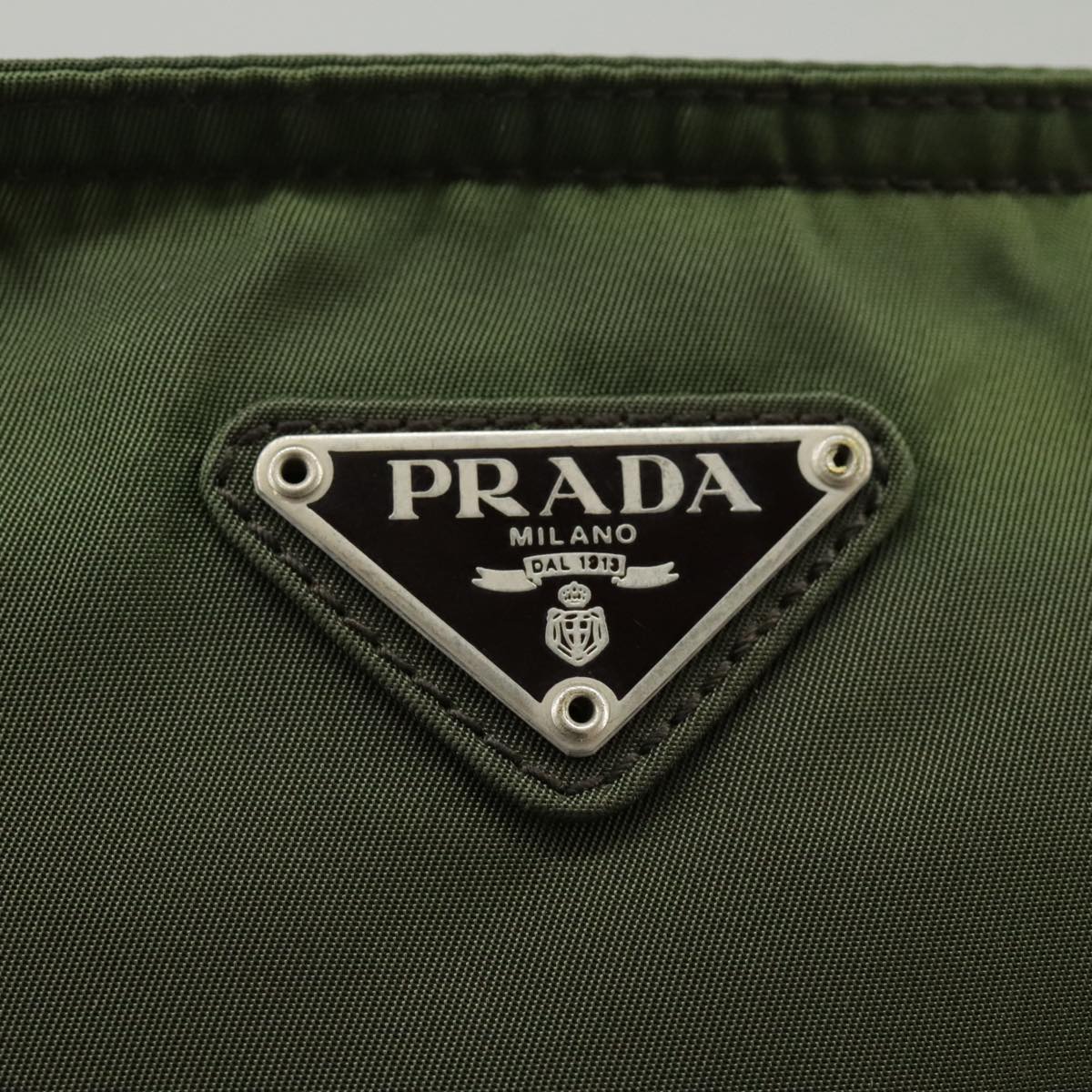 PRADA Shoulder Bag Nylon Khaki Silver Auth 102430