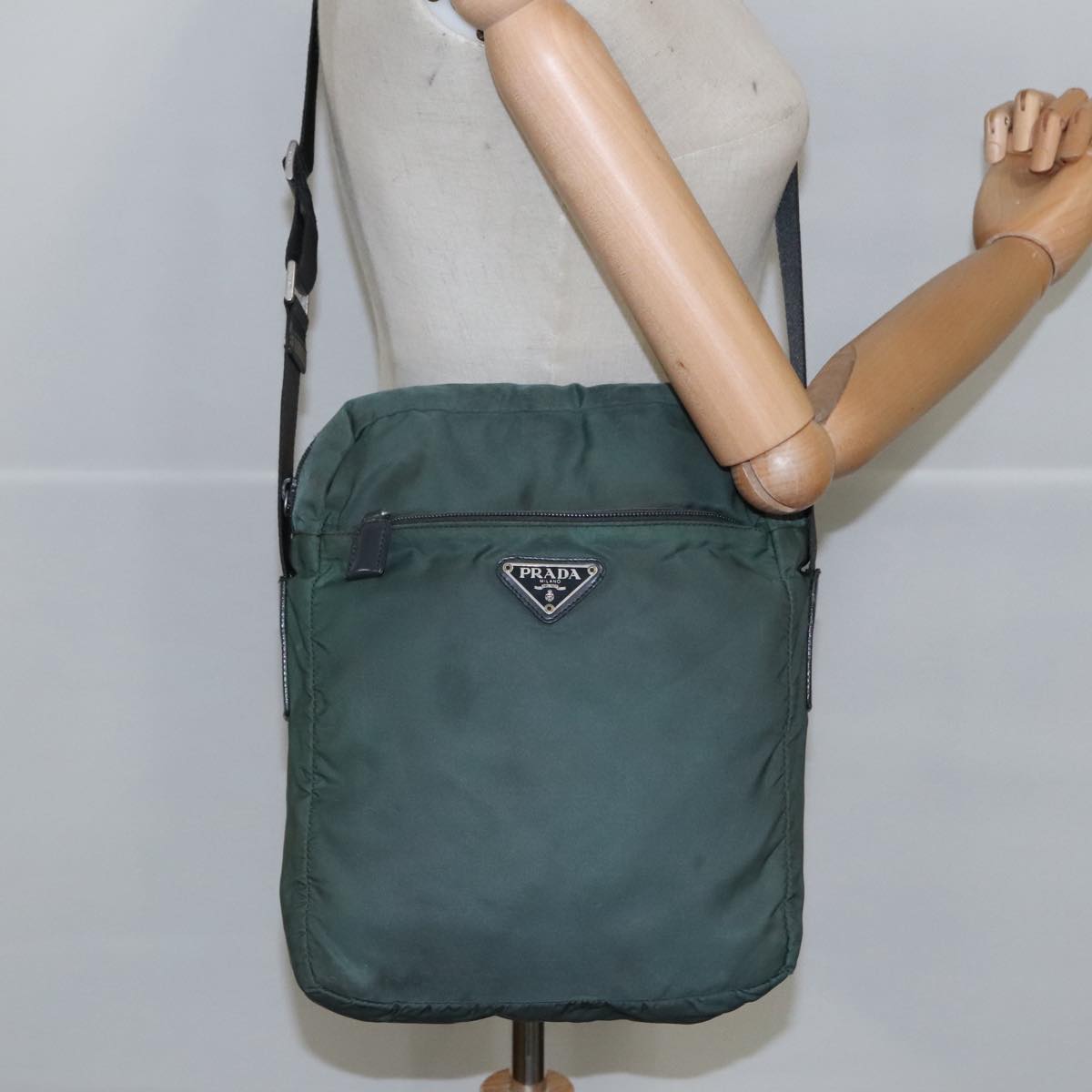 PRADA Shoulder Bag Nylon Green Auth 102432