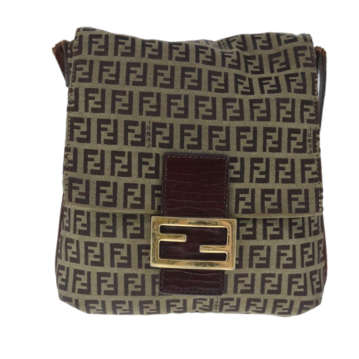 FENDI Zucchino Canvas Mamma Shoulder Bag Beige Auth 102445