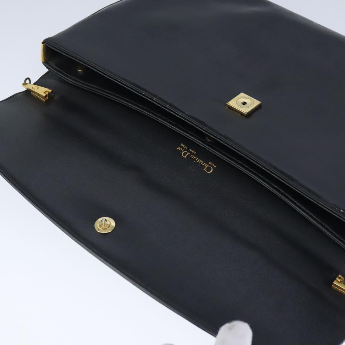 Christian Dior Clutch Bag Leather Black Auth 102449