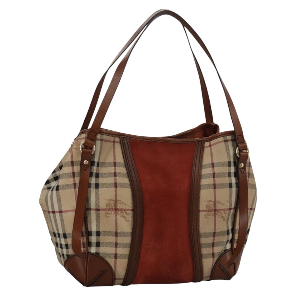 BURBERRY Nova Check Shoulder Bag PVC Leather Beige Red Auth 102450