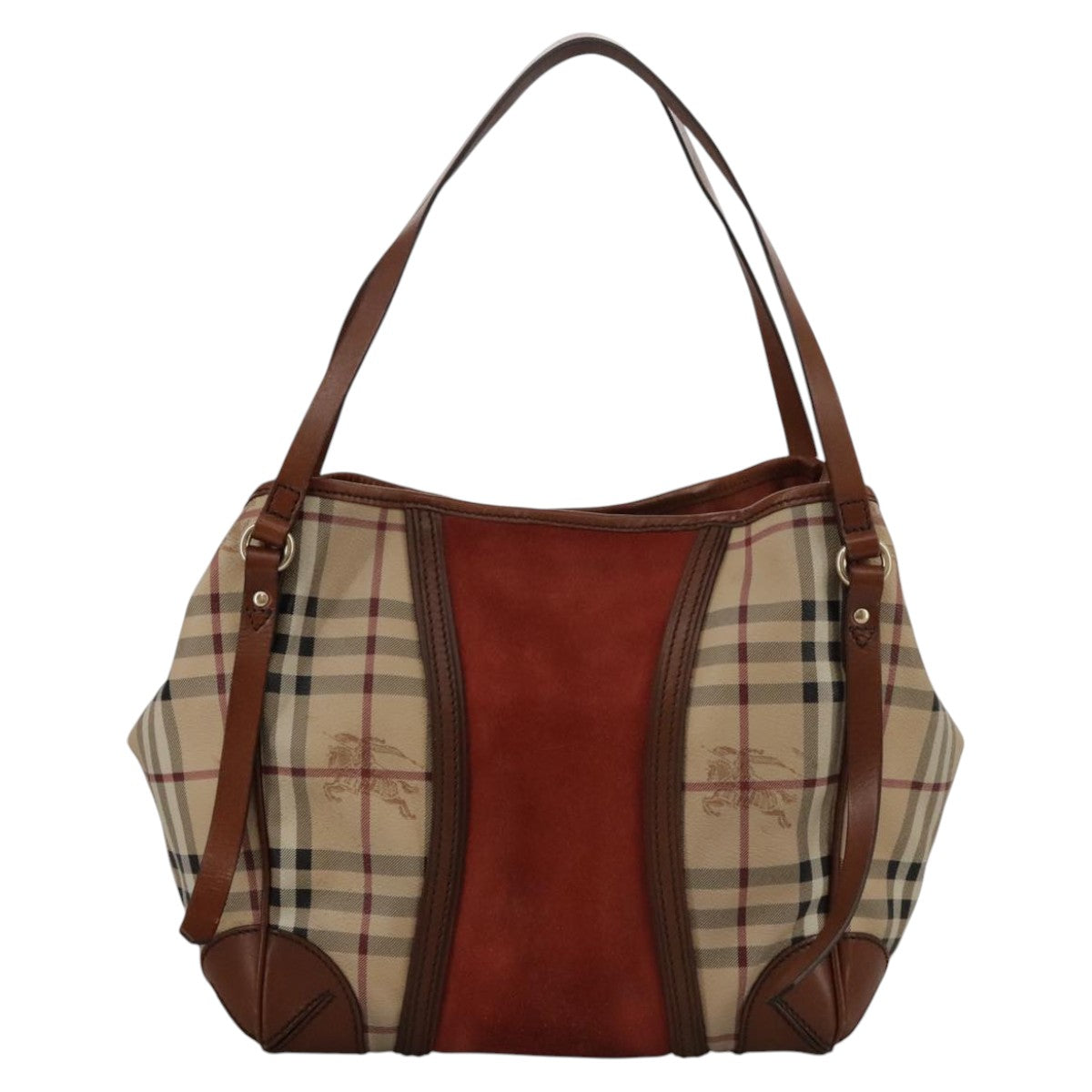 BURBERRY Nova Check Shoulder Bag PVC Leather Beige Red Auth 102450