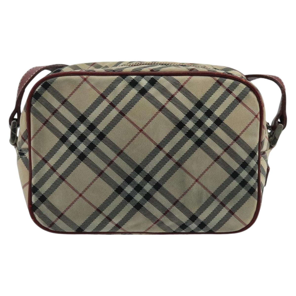 BURBERRY Nova Check Blue Label Shoulder Bag Nylon Beige Red Silver Auth 102455