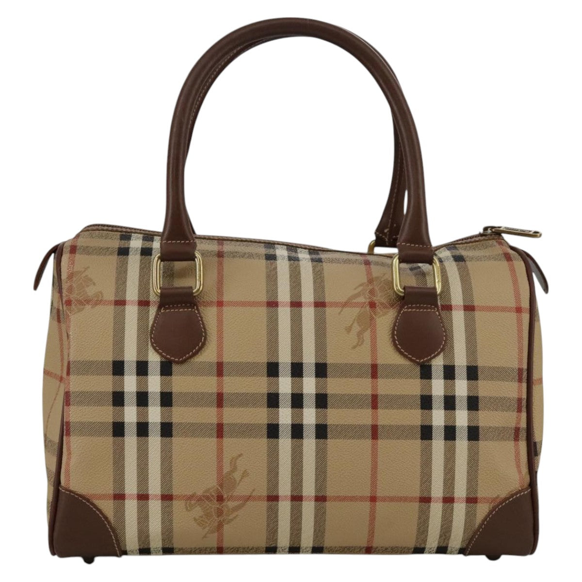 Burberrys Nova Check Boston Bag PVC Leather Beige Auth 102459