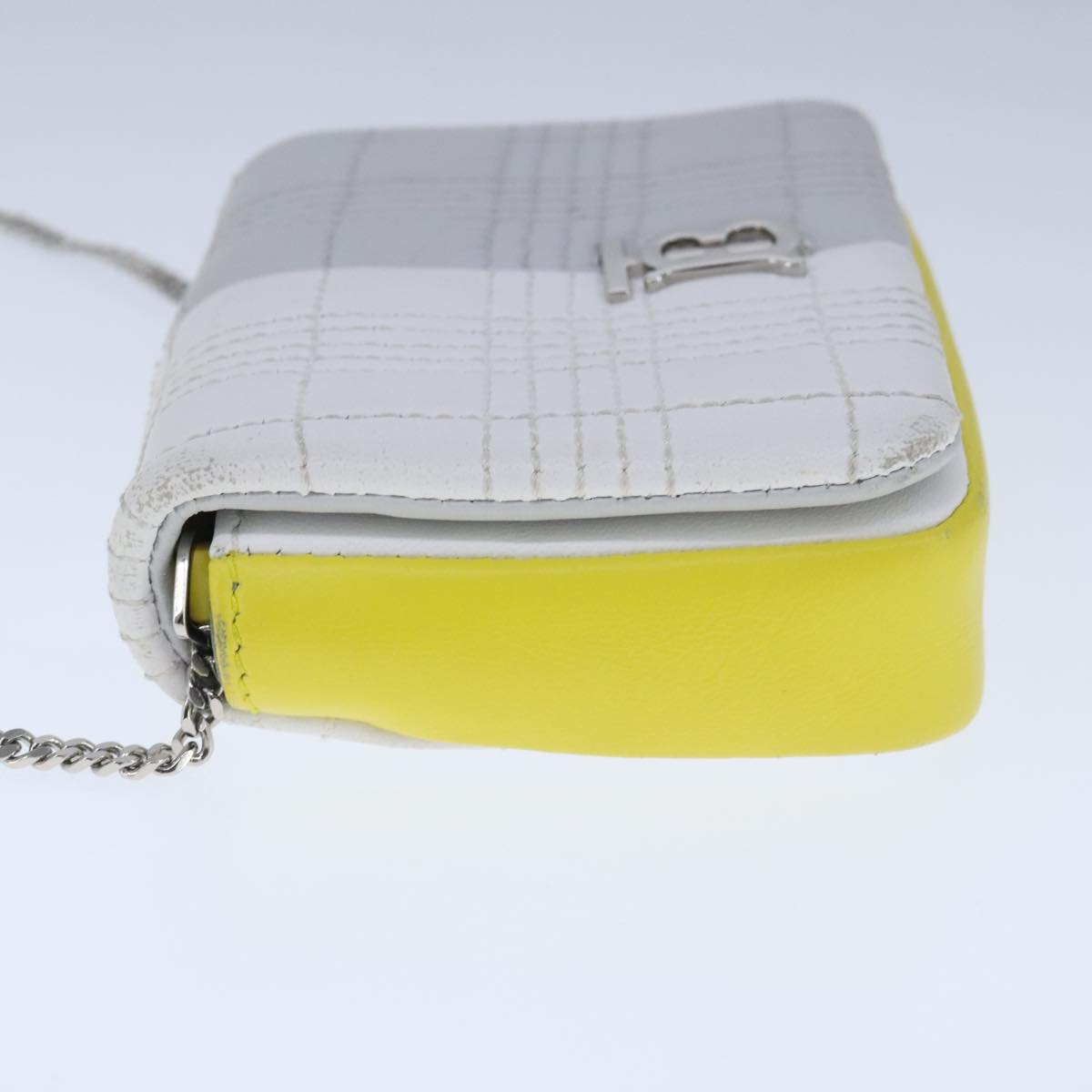BURBERRY TB Chain Shoulder Bag Leather White Yellow Auth 102462V