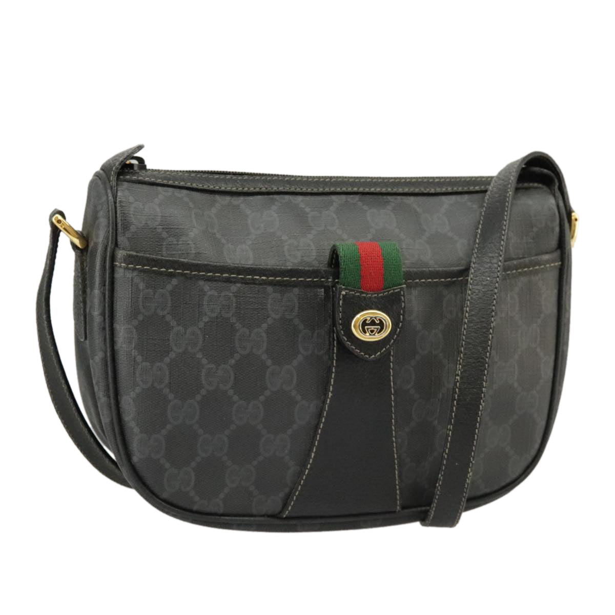 GUCCI GG Supreme Web Sherry Line Shoulder Bag PVC Black 89 02 032 Auth 102469