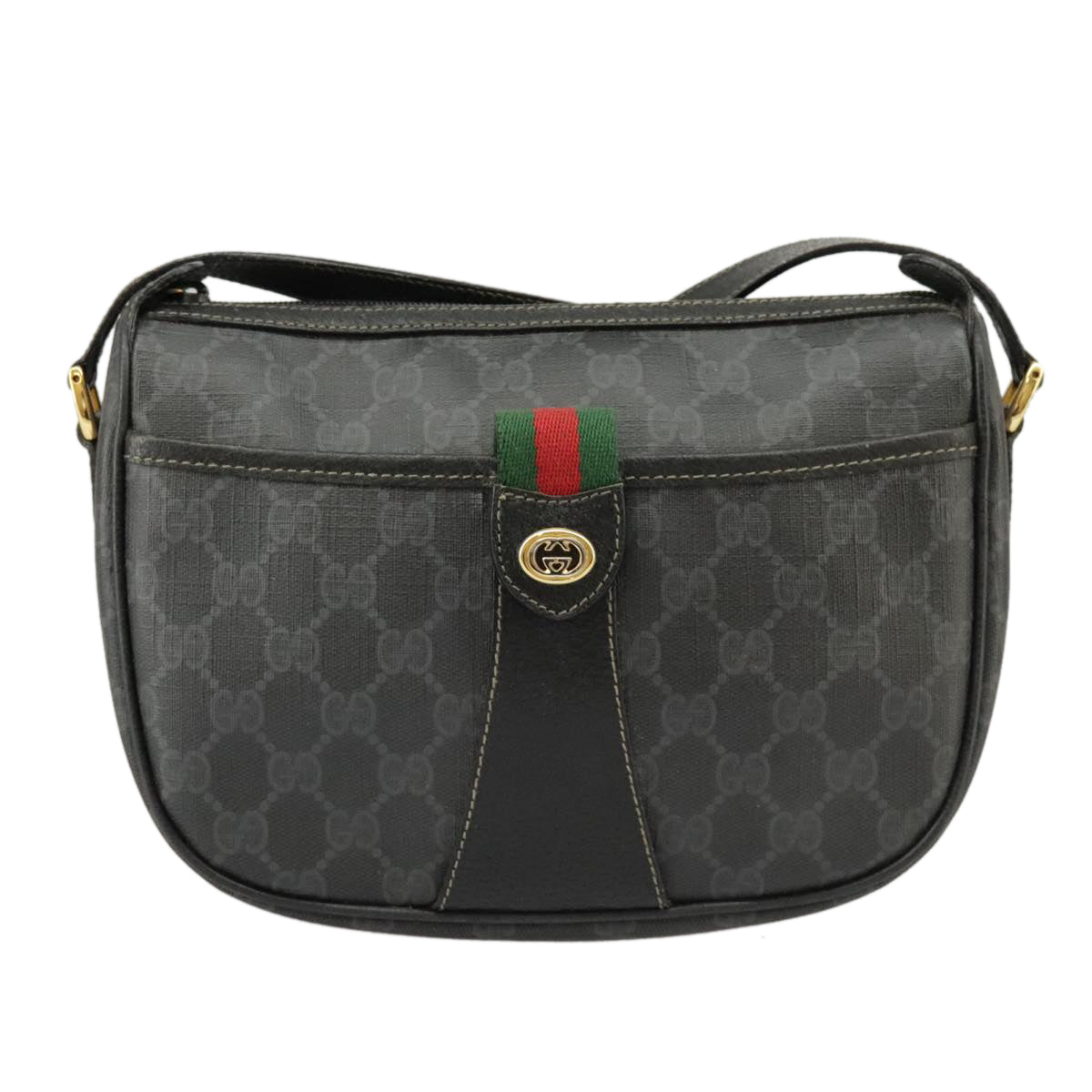 GUCCI GG Supreme Web Sherry Line Shoulder Bag PVC Black 89 02 032 Auth 102469