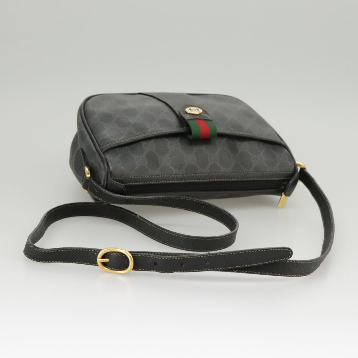 GUCCI GG Supreme Web Sherry Line Shoulder Bag PVC Black 89 02 032 Auth 102469