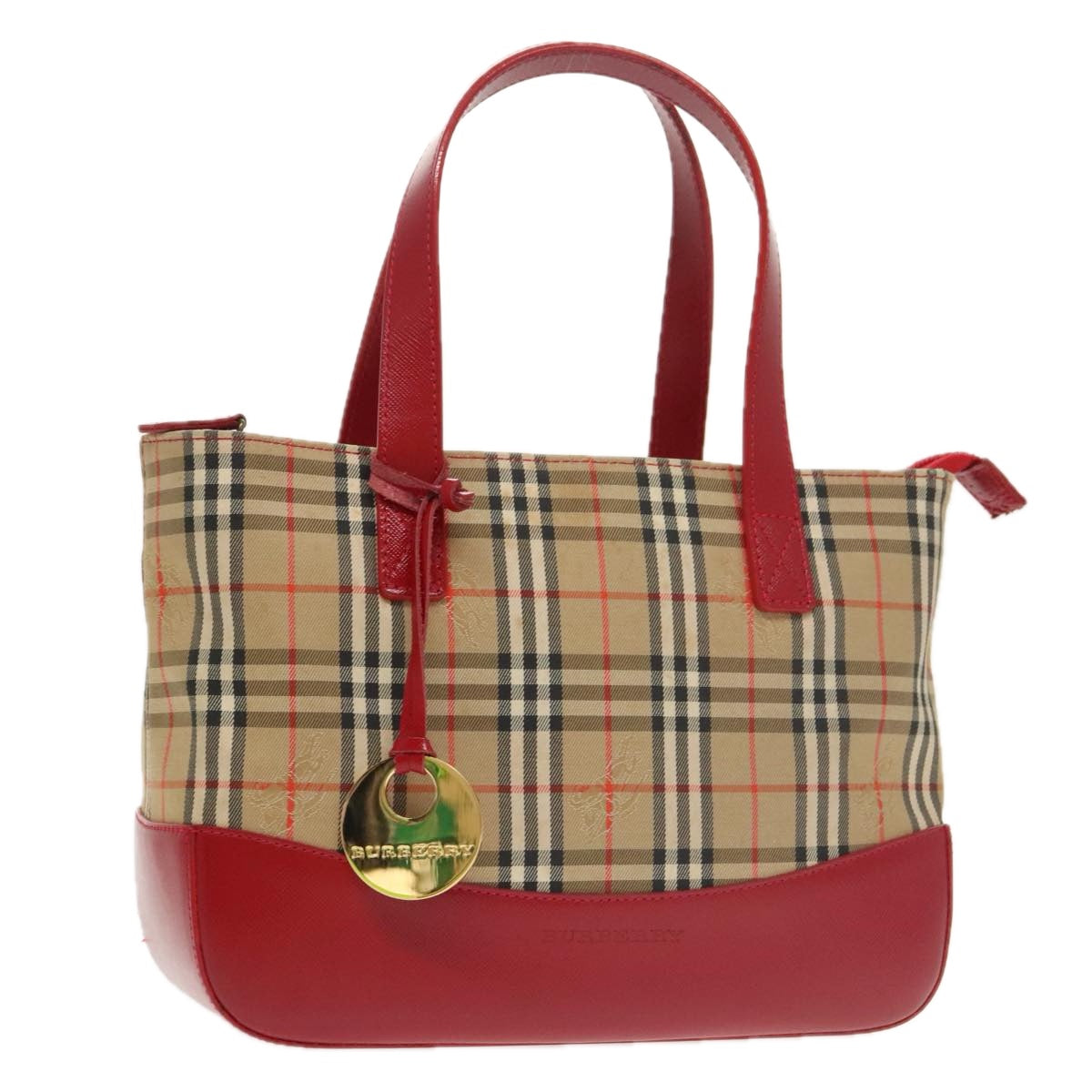 BURBERRY Nova Check Hand Bag Canvas Leather Beige Red Auth 102476