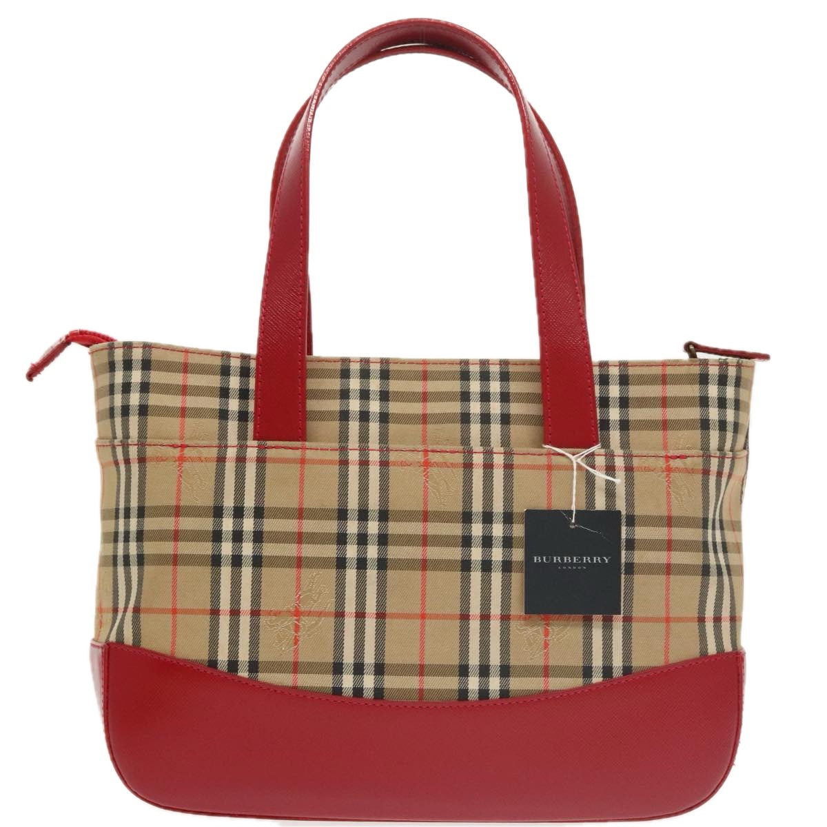 BURBERRY Nova Check Hand Bag Canvas Leather Beige Red Auth 102476