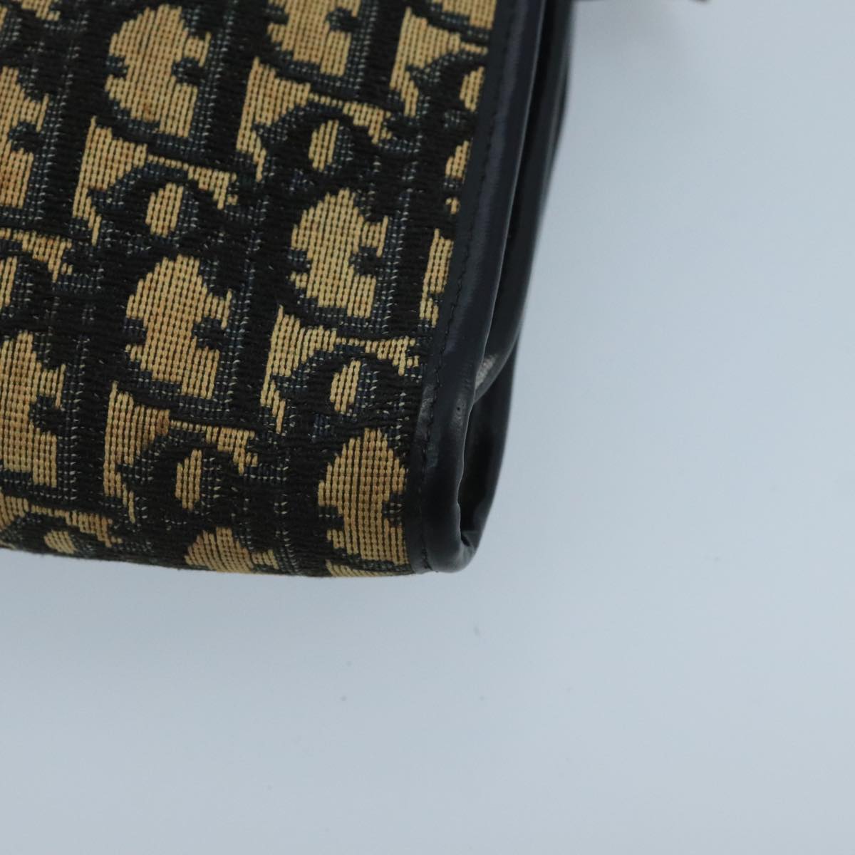 Christian Dior Trotter Canvas Shoulder Bag Navy Beige Gold Auth 102519