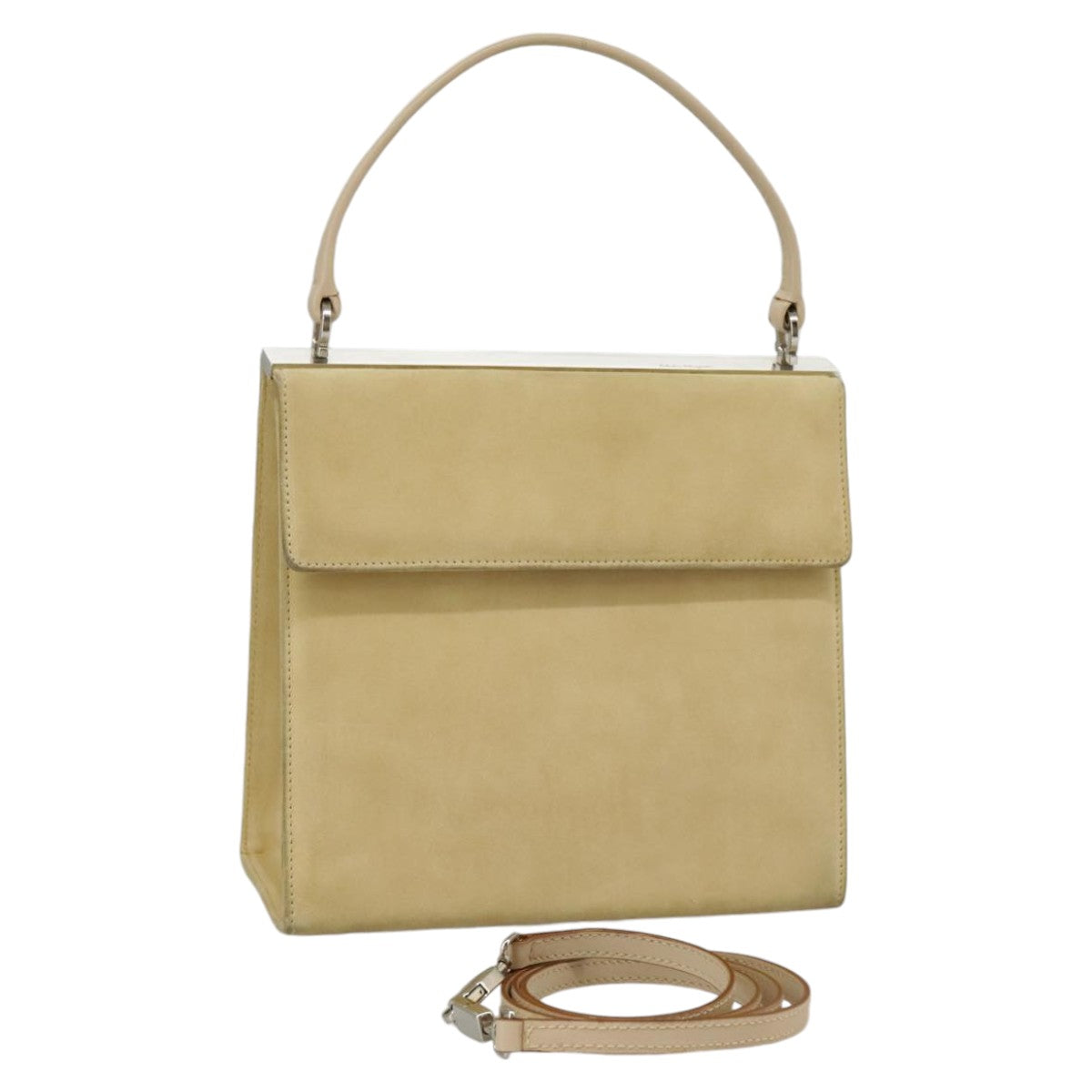 Salvatore Ferragamo Hand Bag Suede 2way Beige Silver Auth 102527
