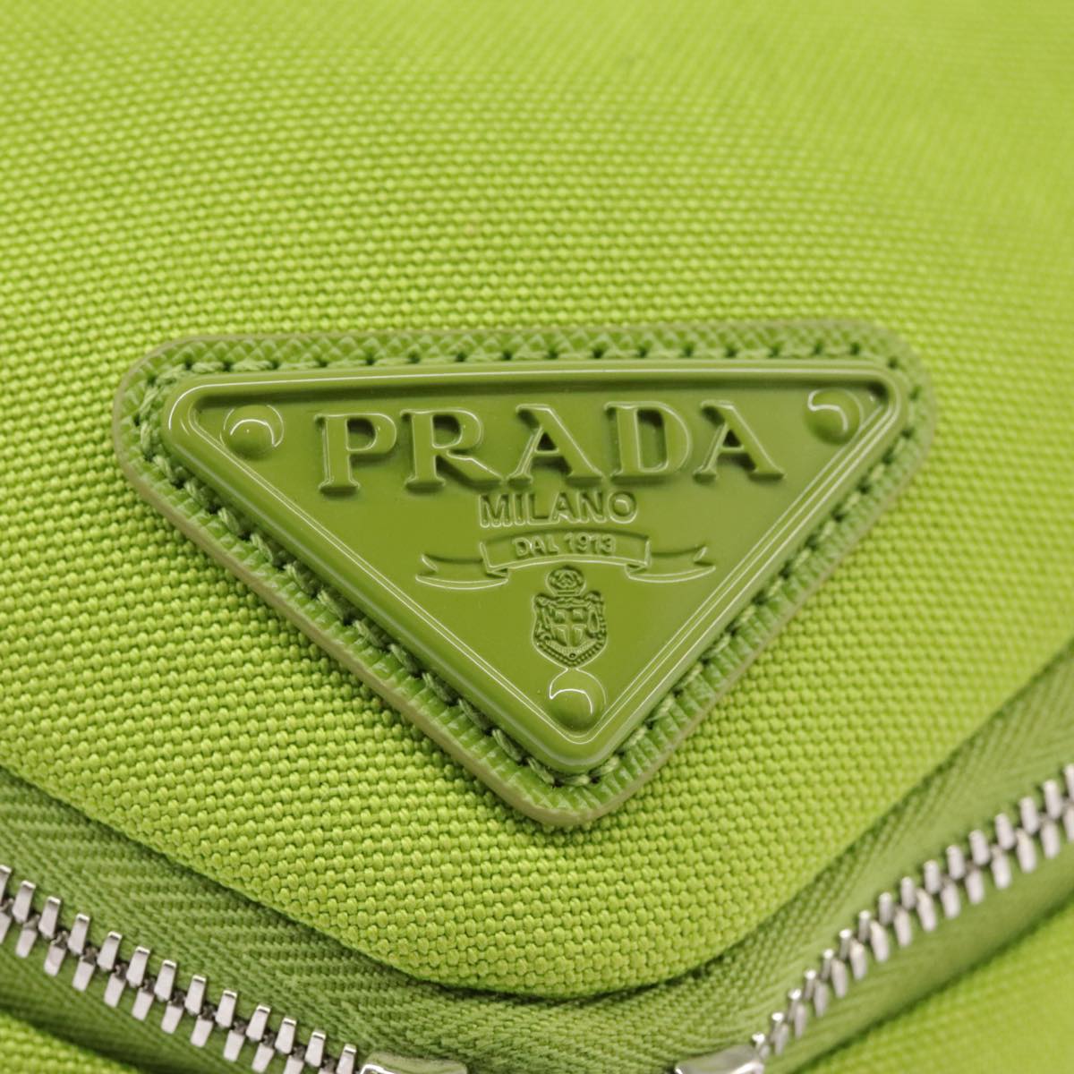 PRADA Shoulder Bag Canvas Silver Green Auth 102538A