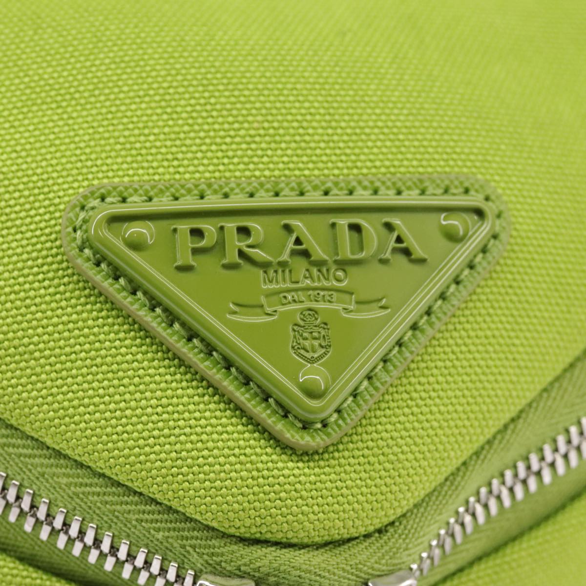 PRADA Shoulder Bag Canvas Silver Green Auth 102538SAV