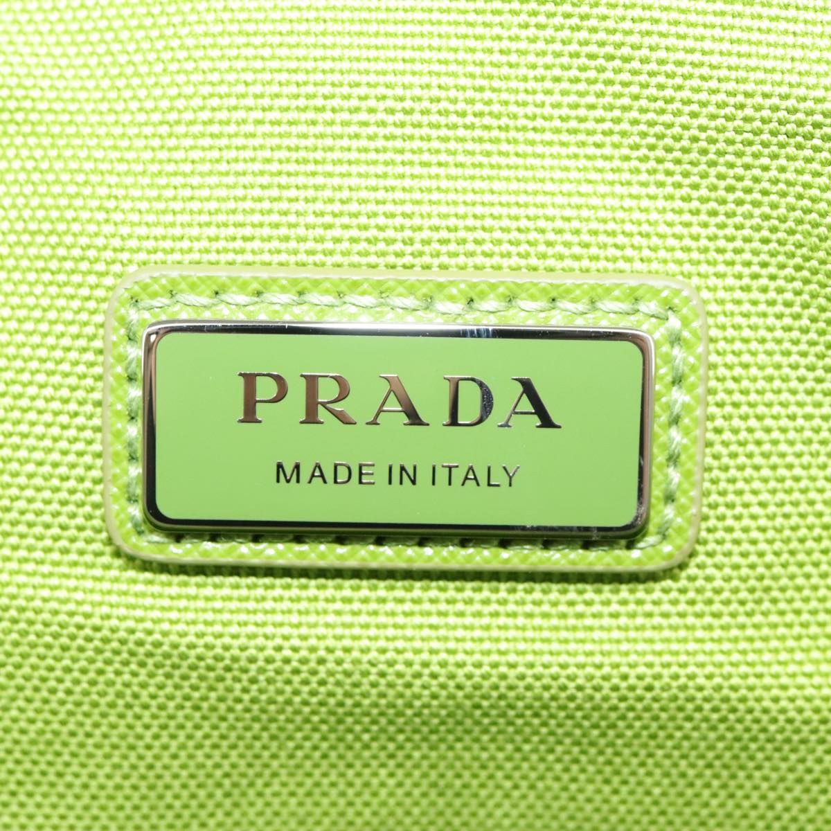 PRADA Shoulder Bag Canvas Silver Green Auth 102538A