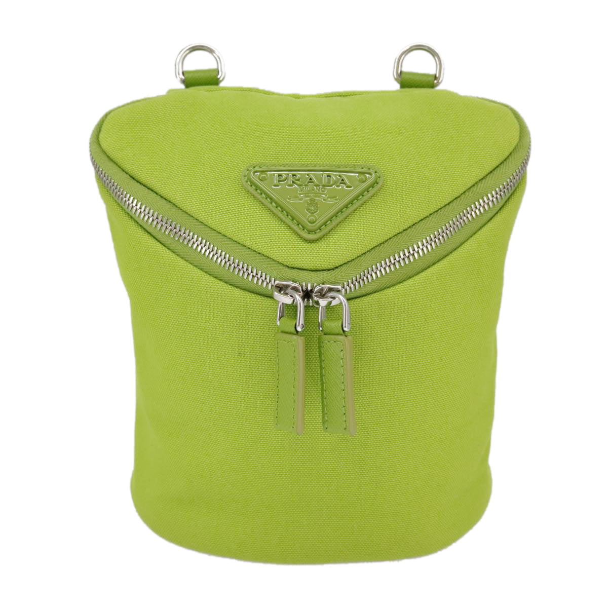 PRADA Shoulder Bag Canvas Silver Green Auth 102538SAV