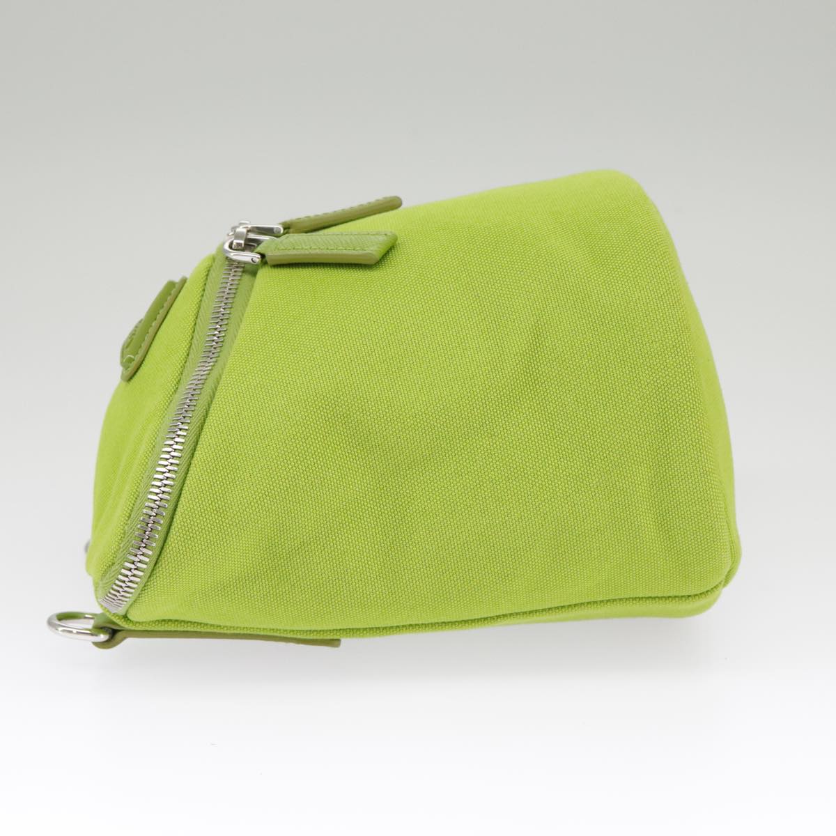 PRADA Shoulder Bag Canvas Silver Green Auth 102538SAV