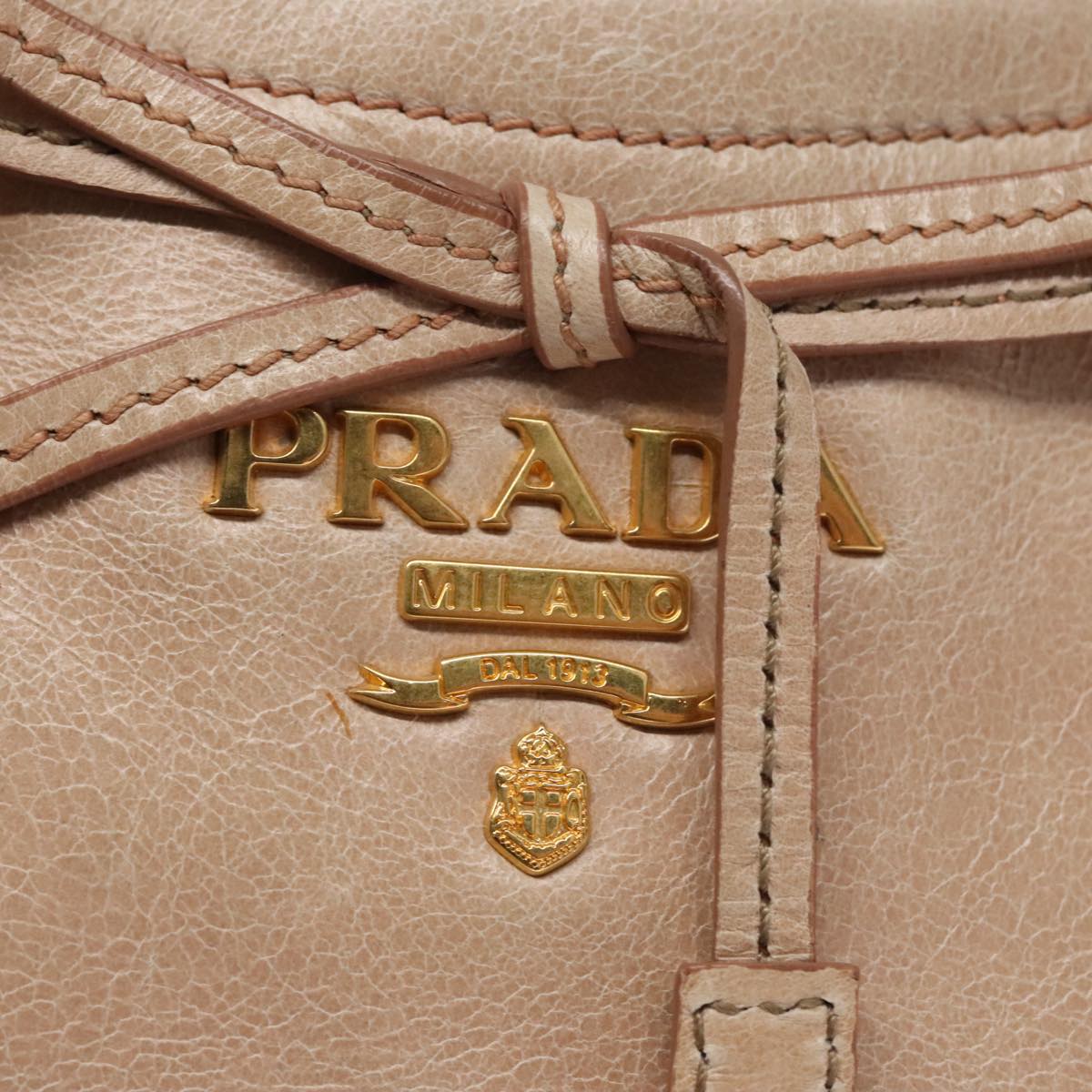 PRADA Hand Bag Leather Beige Gold Auth 102542