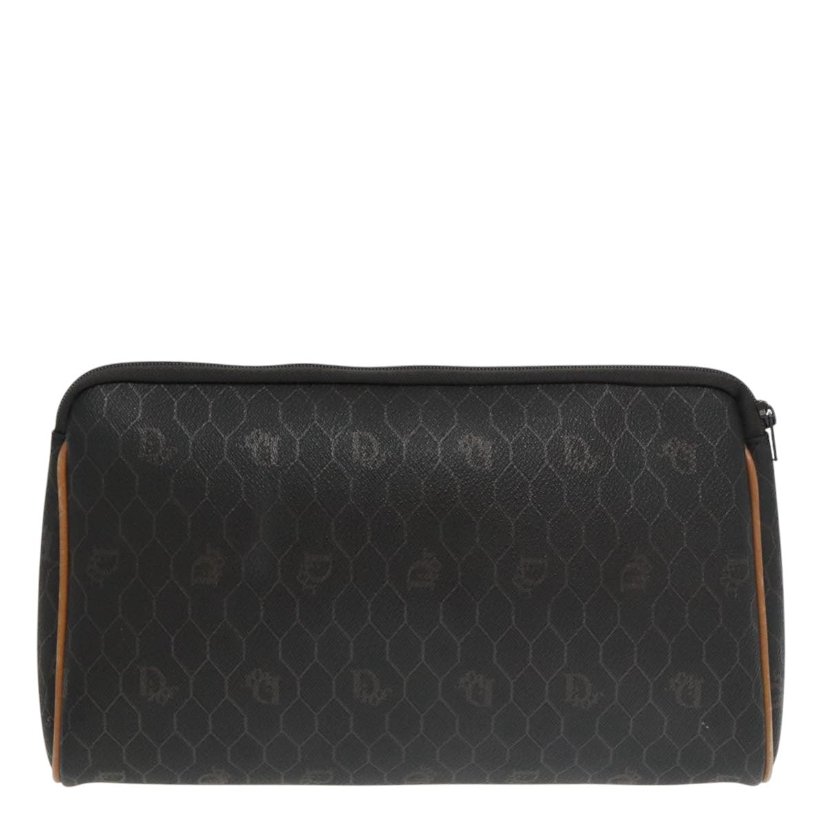 Christian Dior Honeycomb Canvas Clutch Bag PVC Black Brown Gold Auth 102545