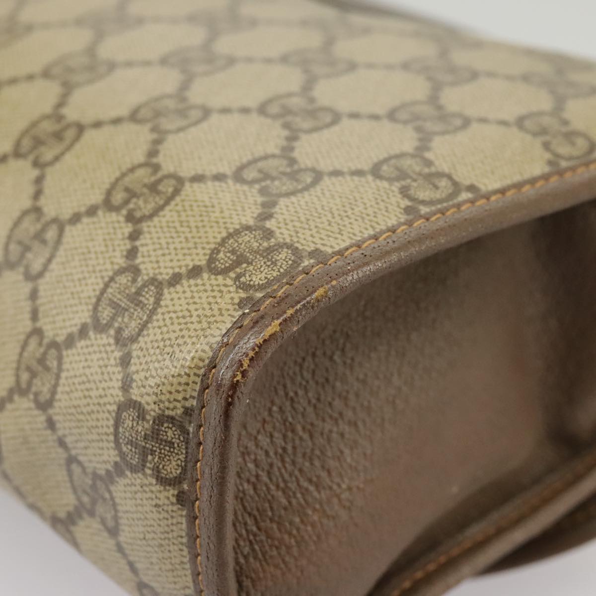 GUCCI GG Supreme Web Sherry Line Clutch Bag PVC Beige Red 156 01 031 Auth 102589