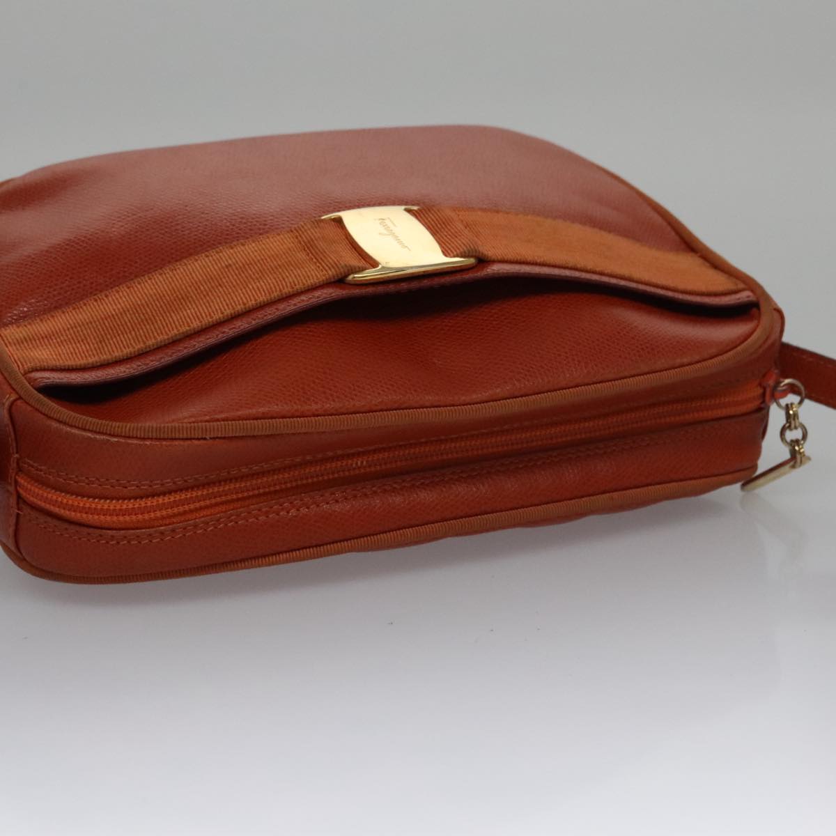 Salvatore Ferragamo Shoulder Bag Leather Brown Gold Auth 102665