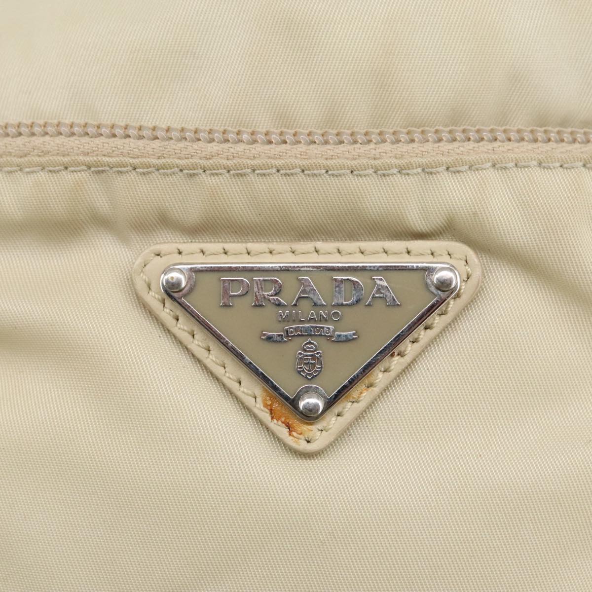 PRADA Shoulder Bag Nylon Beige Silver Auth 102692