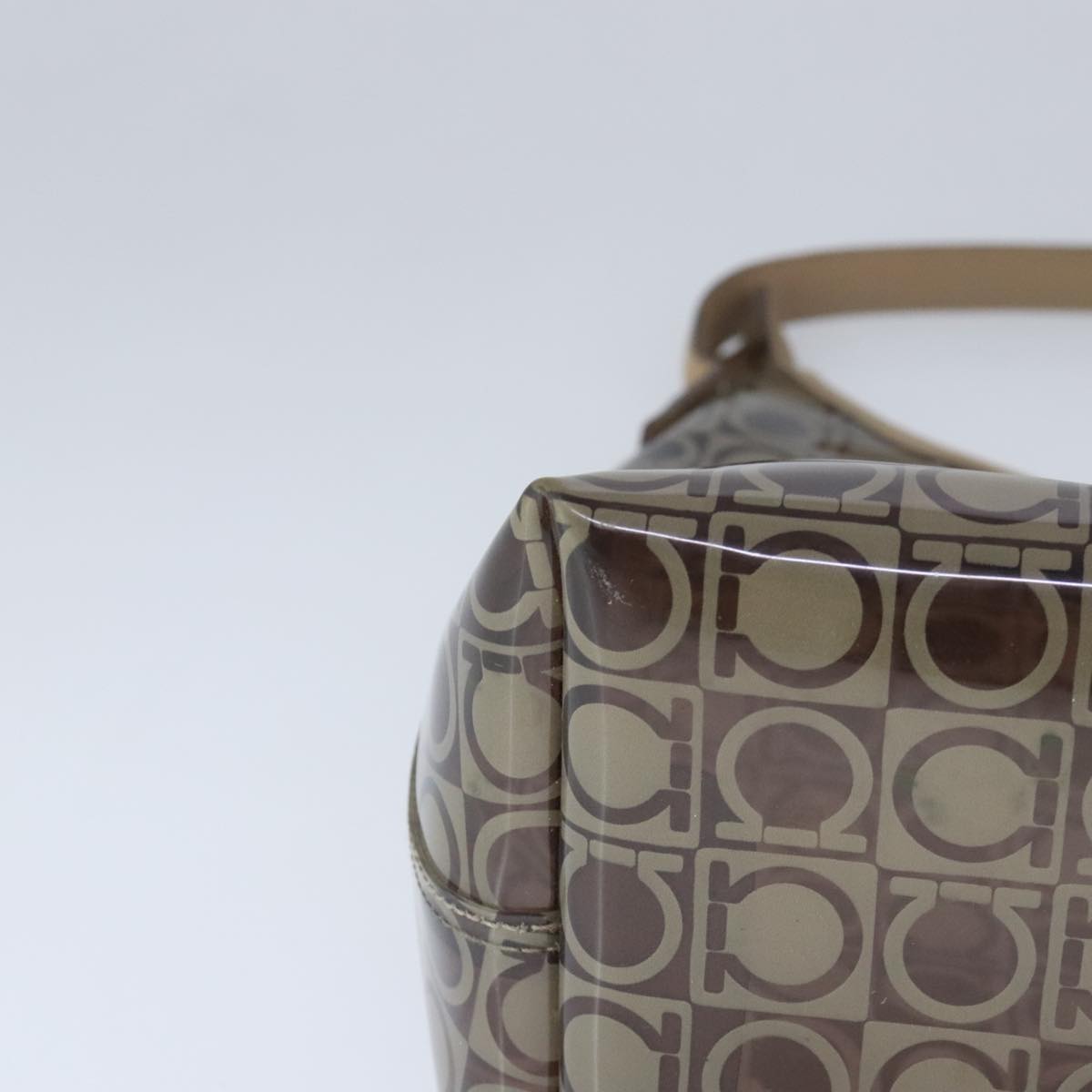 Salvatore Ferragamo Gancini Shoulder Bag Vinyl Leather Brown Silver Auth 102694