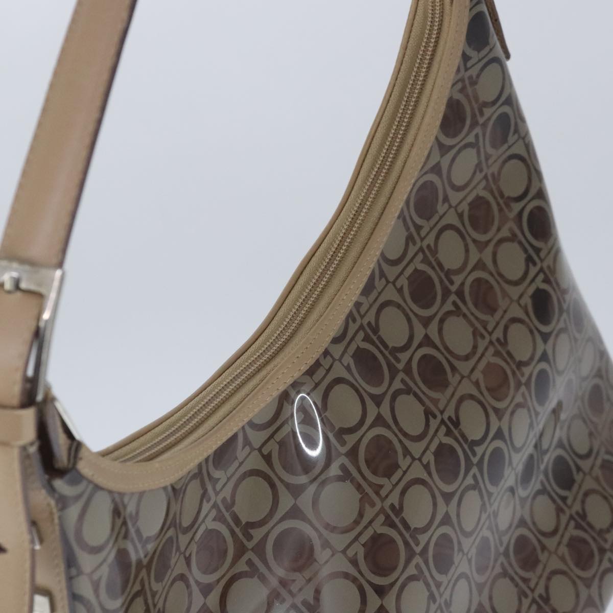 Salvatore Ferragamo Gancini Shoulder Bag Vinyl Leather Brown Silver Auth 102694
