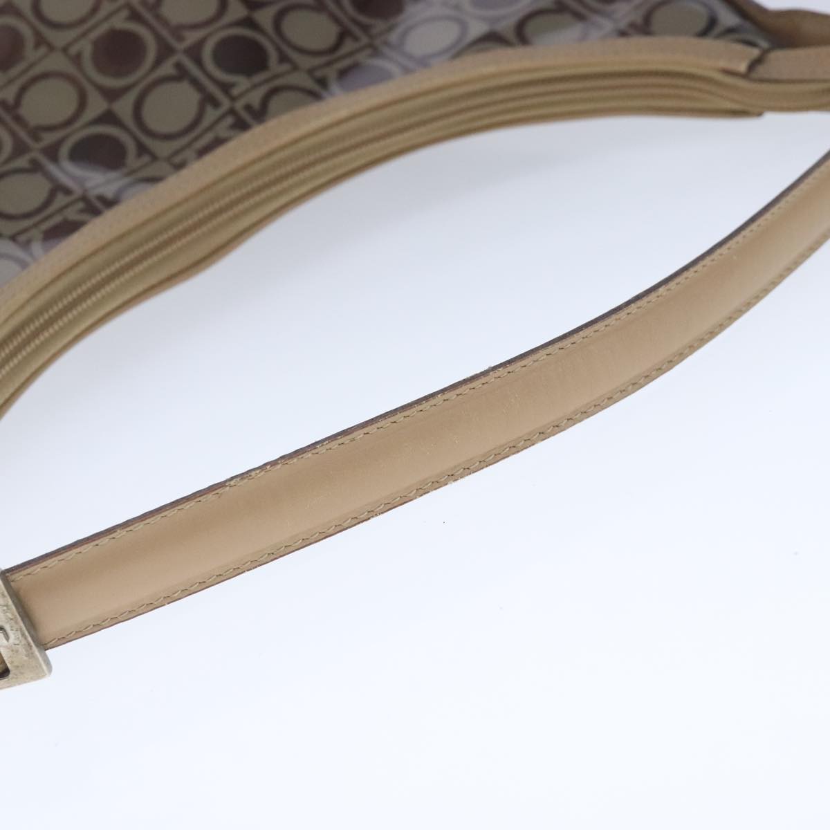 Salvatore Ferragamo Gancini Shoulder Bag Vinyl Leather Brown Silver Auth 102694