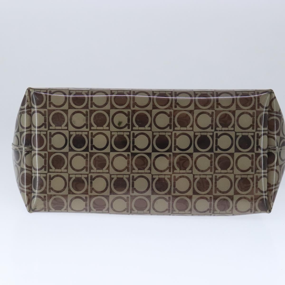Salvatore Ferragamo Gancini Shoulder Bag Vinyl Leather Brown Silver Auth 102694