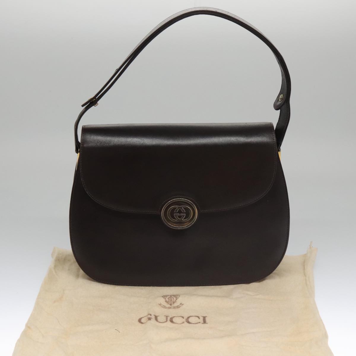 GUCCI Shoulder Bag Leather Brown Auth 102739