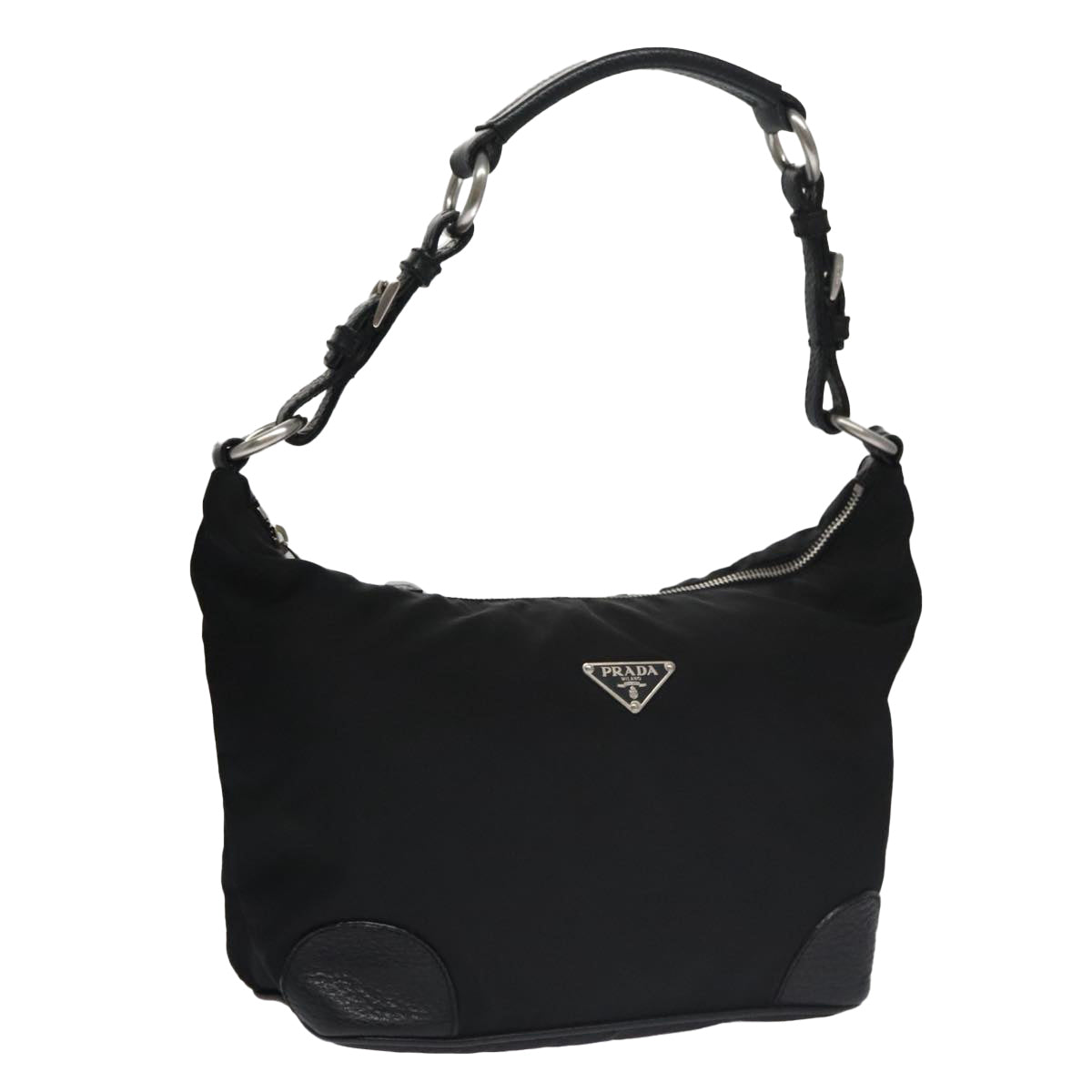 PRADA Shoulder Bag Nylon Black Silver Auth 102748