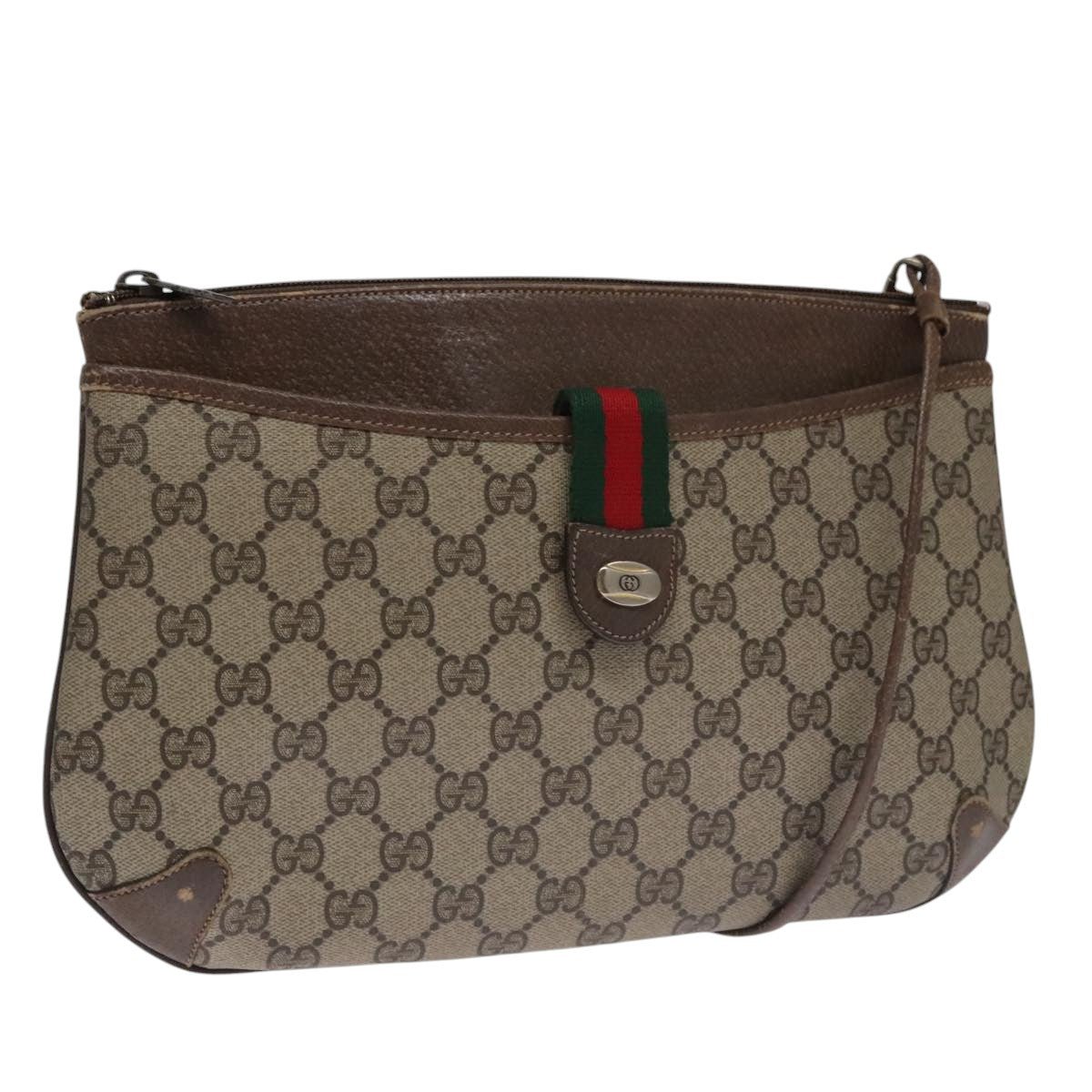 GUCCI GG Supreme Web Sherry Line Shoulder Bag PVC Beige 904 02 026 Auth 102752