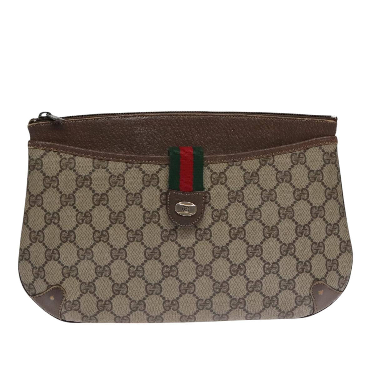 GUCCI GG Supreme Web Sherry Line Shoulder Bag PVC Beige 904 02 026 Auth 102752