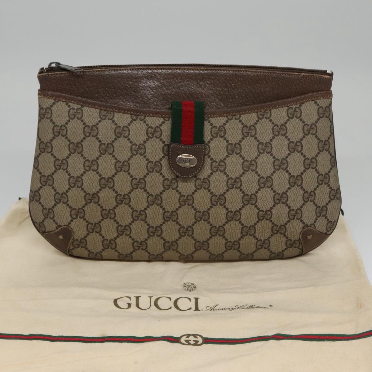 GUCCI GG Supreme Web Sherry Line Shoulder Bag PVC Beige 904 02 026 Auth 102752