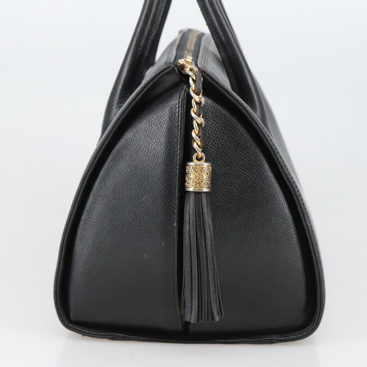 VALENTINO Hand Bag Leather Black Gold Auth 102756