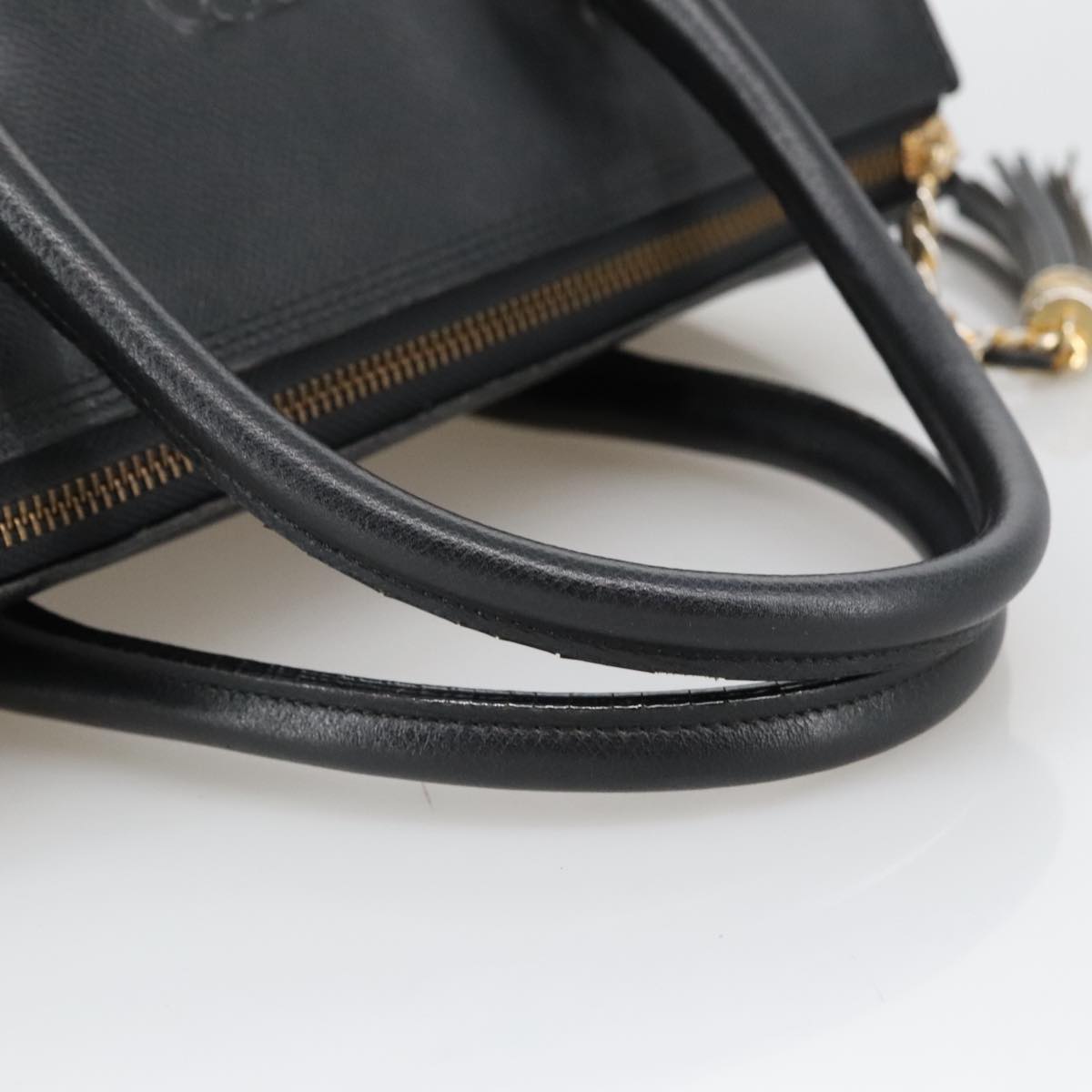 VALENTINO Hand Bag Leather Black Gold Auth 102756